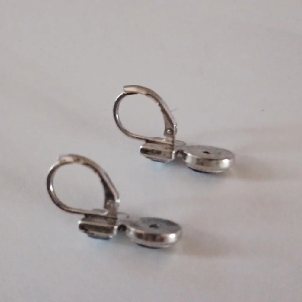 Womans Blue Topaz Vintage Vintage Silver 925 Tear Drop & Square Earrings